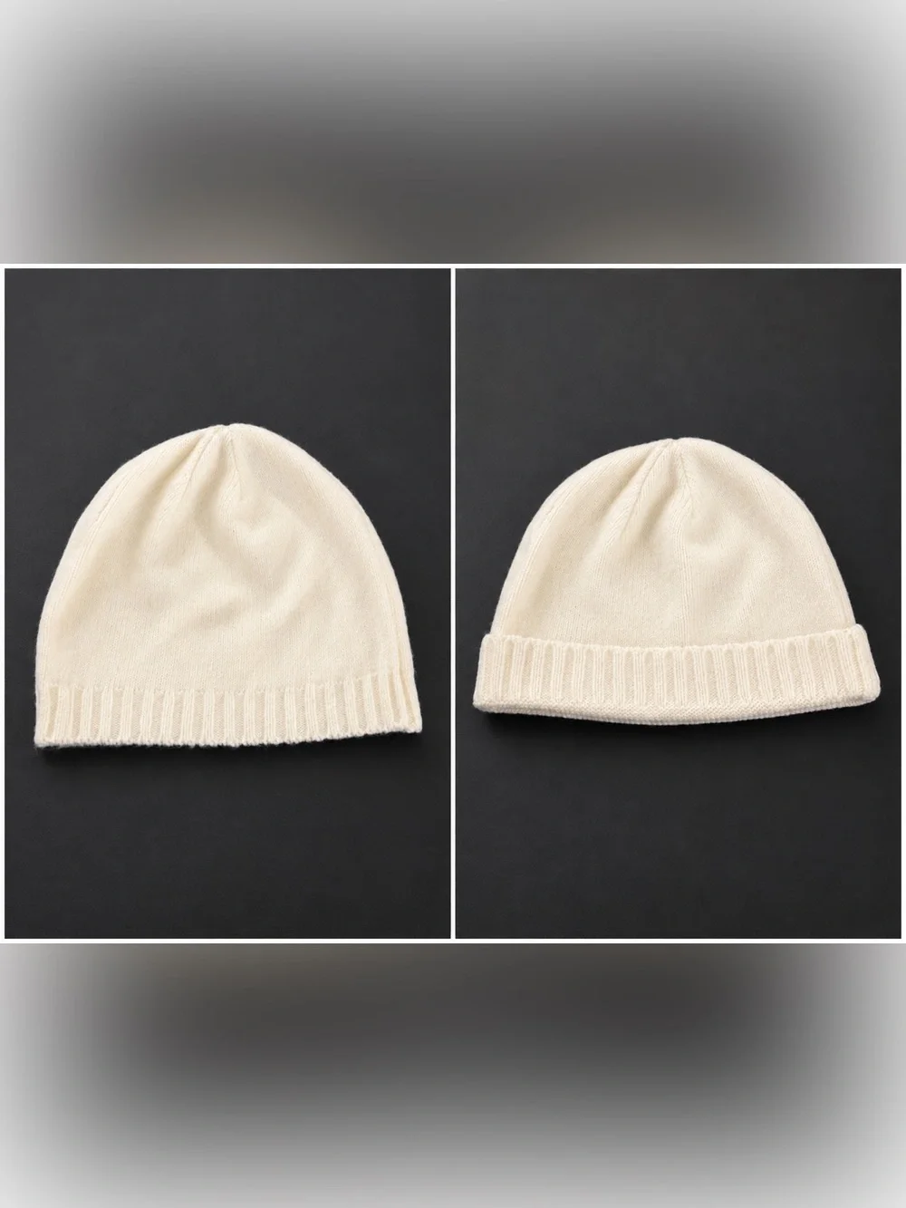 Cream Knit Beanie Hat - Women's Soft Ribbed Cuff